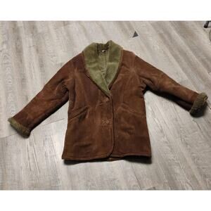 Vtg Galery Brown Genuine Leather Fur Lined Coat Women’s Fur Shawl Collar Jacket